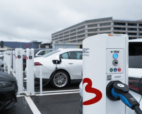 Laadstation voor elektrische voertuigen in Brussel.