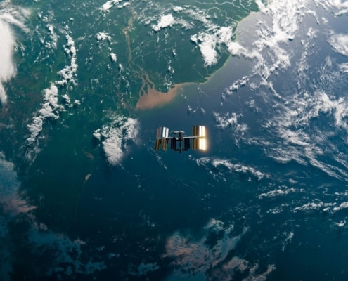 Satellietbeeld van Point Nemo in de Zuidelijke Grote Oceaan.