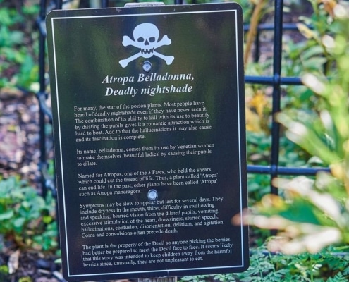 Signpost Poison garden at the popular ancient Blarney castle