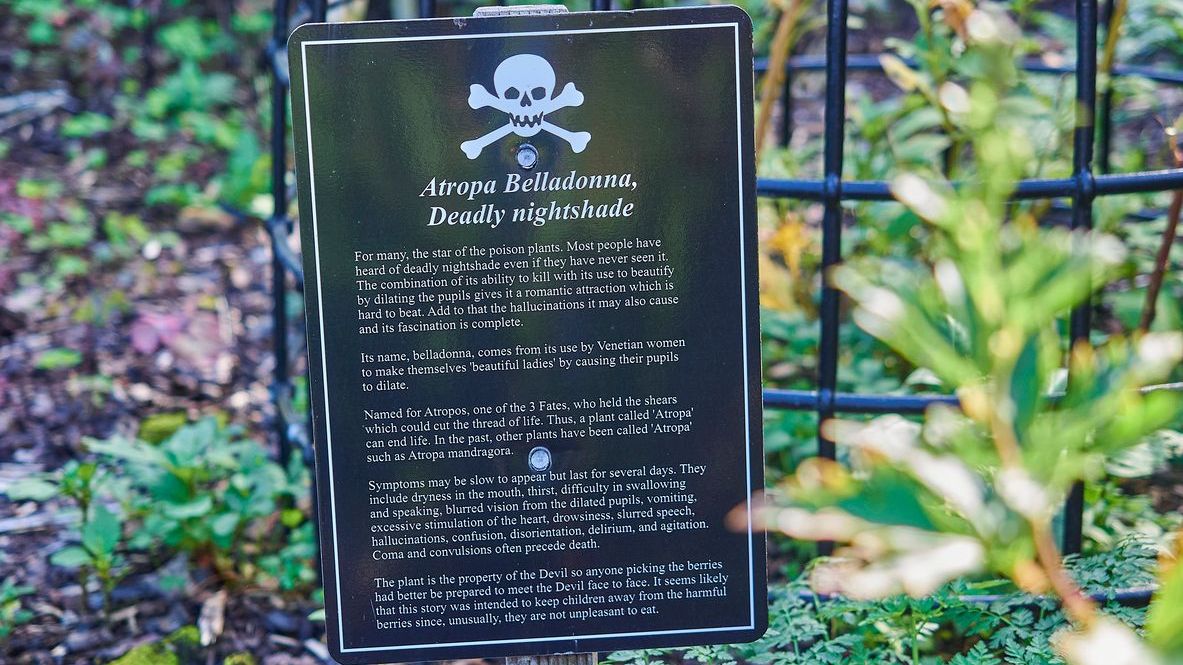 Signpost Poison garden at the popular ancient Blarney castle
